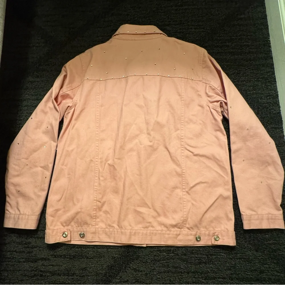 Quacker Factory Pink Rhinestone Studded Jean Jacket Classic Denim Size M Vintage - Picture 7 of 9